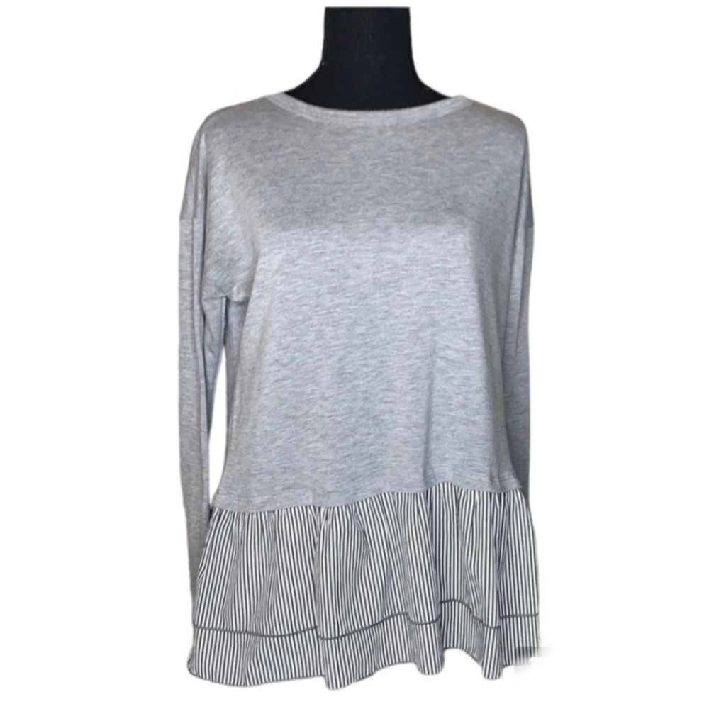 Ginger G stripped layered ruffle long sleeve Top